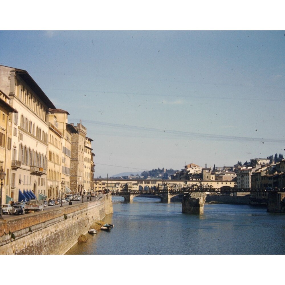 Kodak Slide 1950s Red Border Kodachrome, River Arno in Florence, Italy